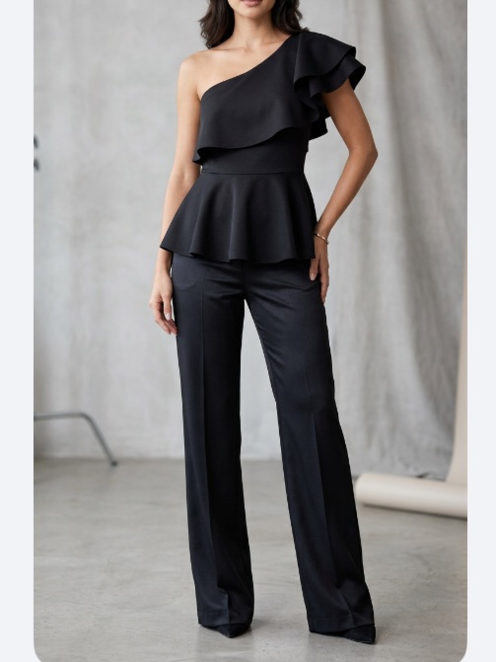 Quum Elegant One-Shoulder Black Ruffle Peplum Blouse Sz 1x Women